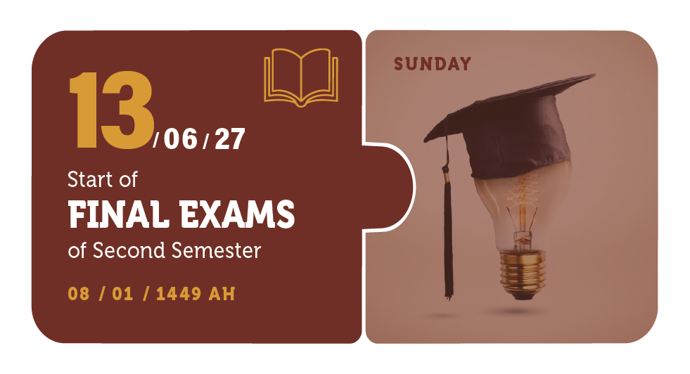 13/06/27 — Start of Final Exams of Second Semester — Sunday — 08 / 01 / 1449 AH (Two Semester Calendar)