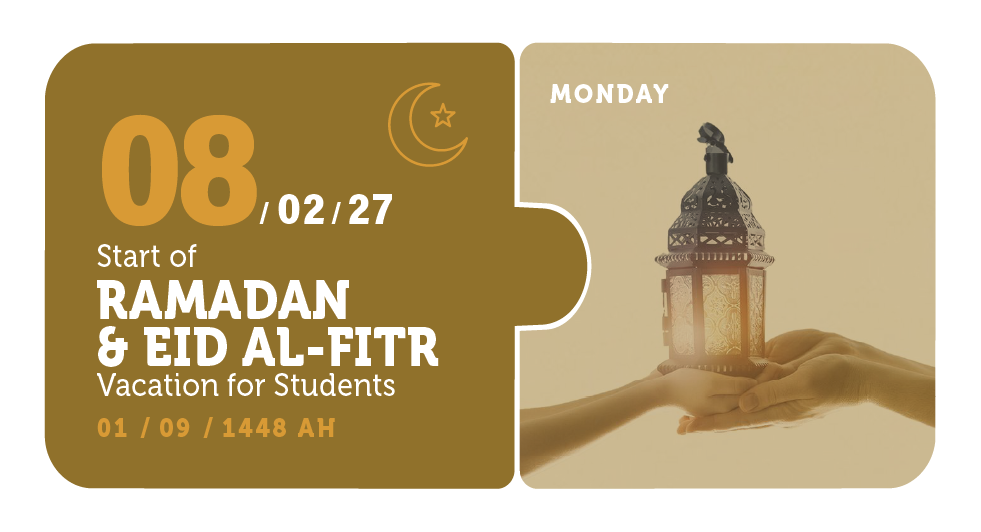 08/02/27 &mdash; بداية إجازة رمضان وعيد الفطر للطلاب &mdash; الاثنين &mdash; 01 / 09 / 1448 هـ (تقويم الفصلين)